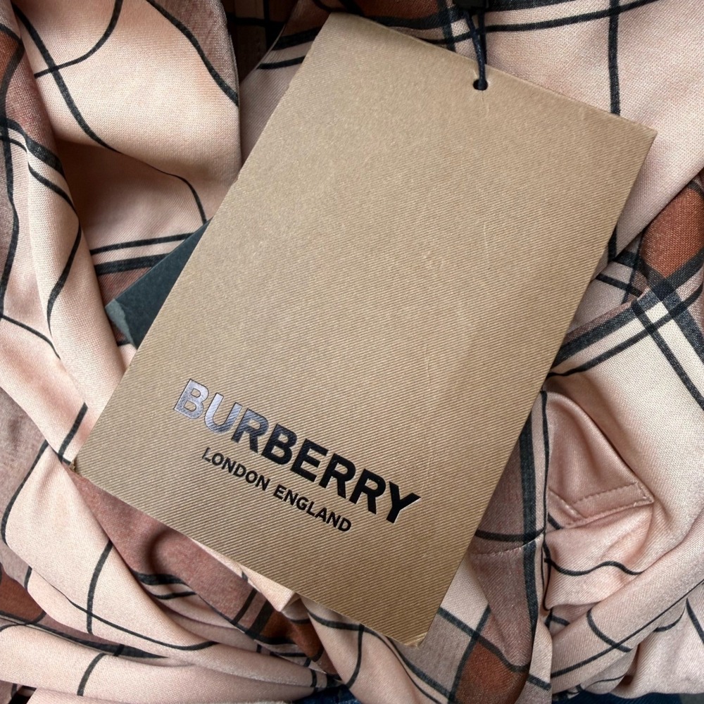 NWT Burberry Blush Pink Check Drape Sleeve Shirt Size 0 US - Picture 10 of 13